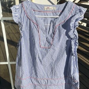 Vineyard Vines Blue and White Striped Ruffle Top
